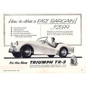 1956 Triumph TR-3 Convertible Roadster Vintage Print Ad Fast Bargain Wall Art
